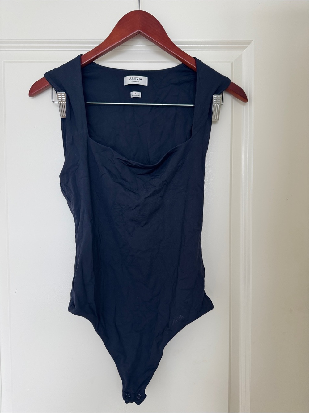 Aritzia Navy Draped Neck Sleeveless Bodysuit